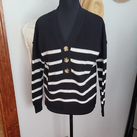 Rachel Zoe Black and White Striped Sweater - Picture 1 of 9